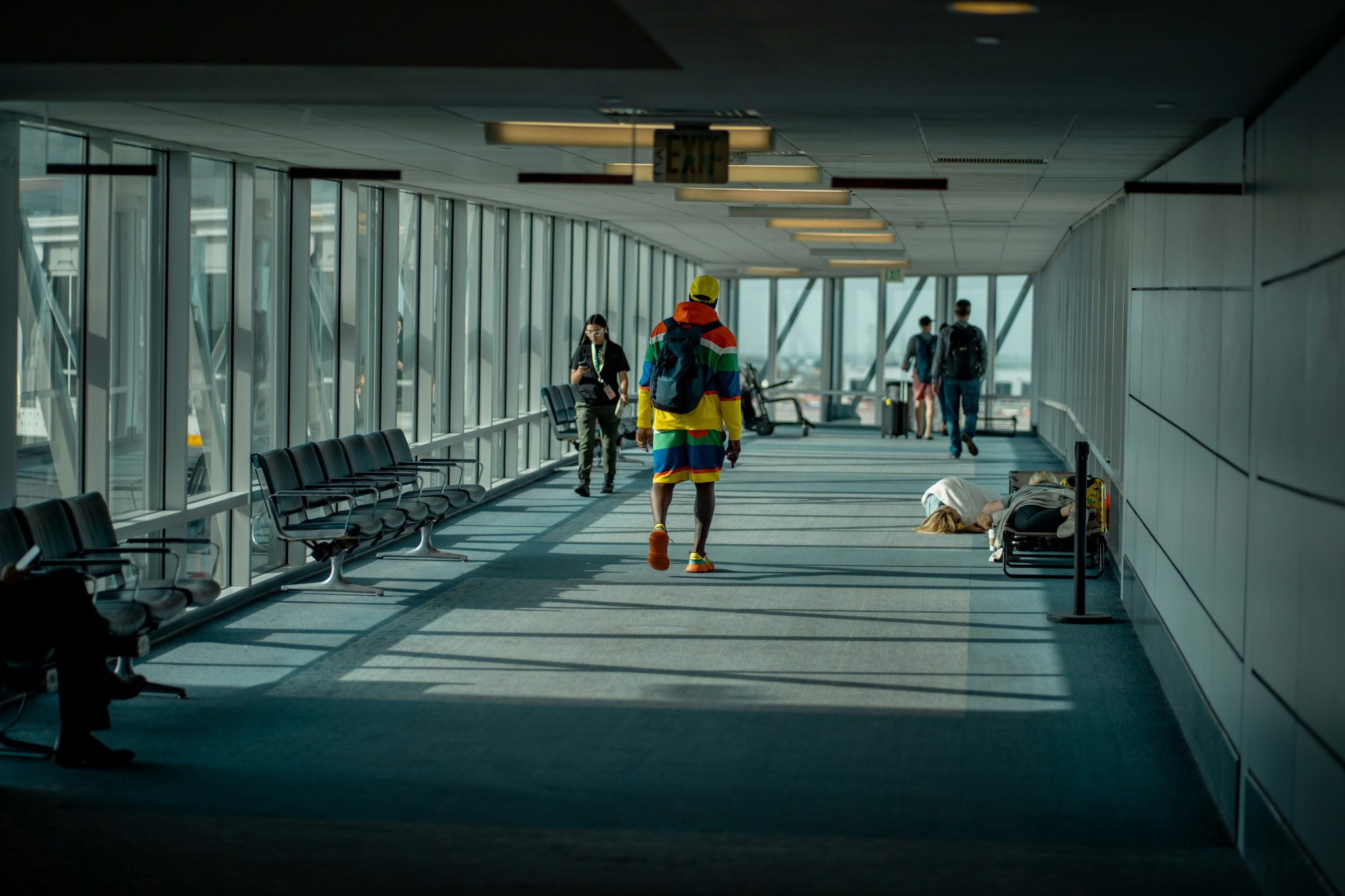 Airport Terminal Corridor Lined With Large Windows Long Airport Terminal Corridor Lined With Large Windows
