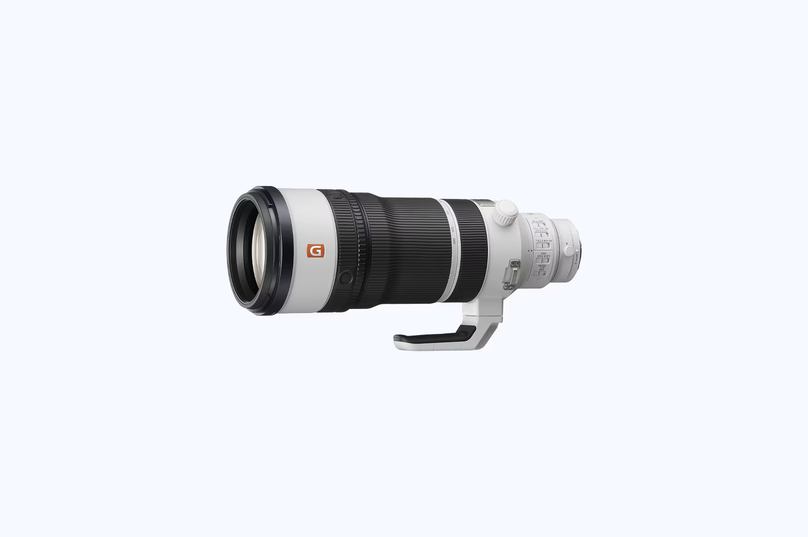 Front three-quarter view of the Sony FE 100-400mm F4.5 GM OSS telephoto zoom lens