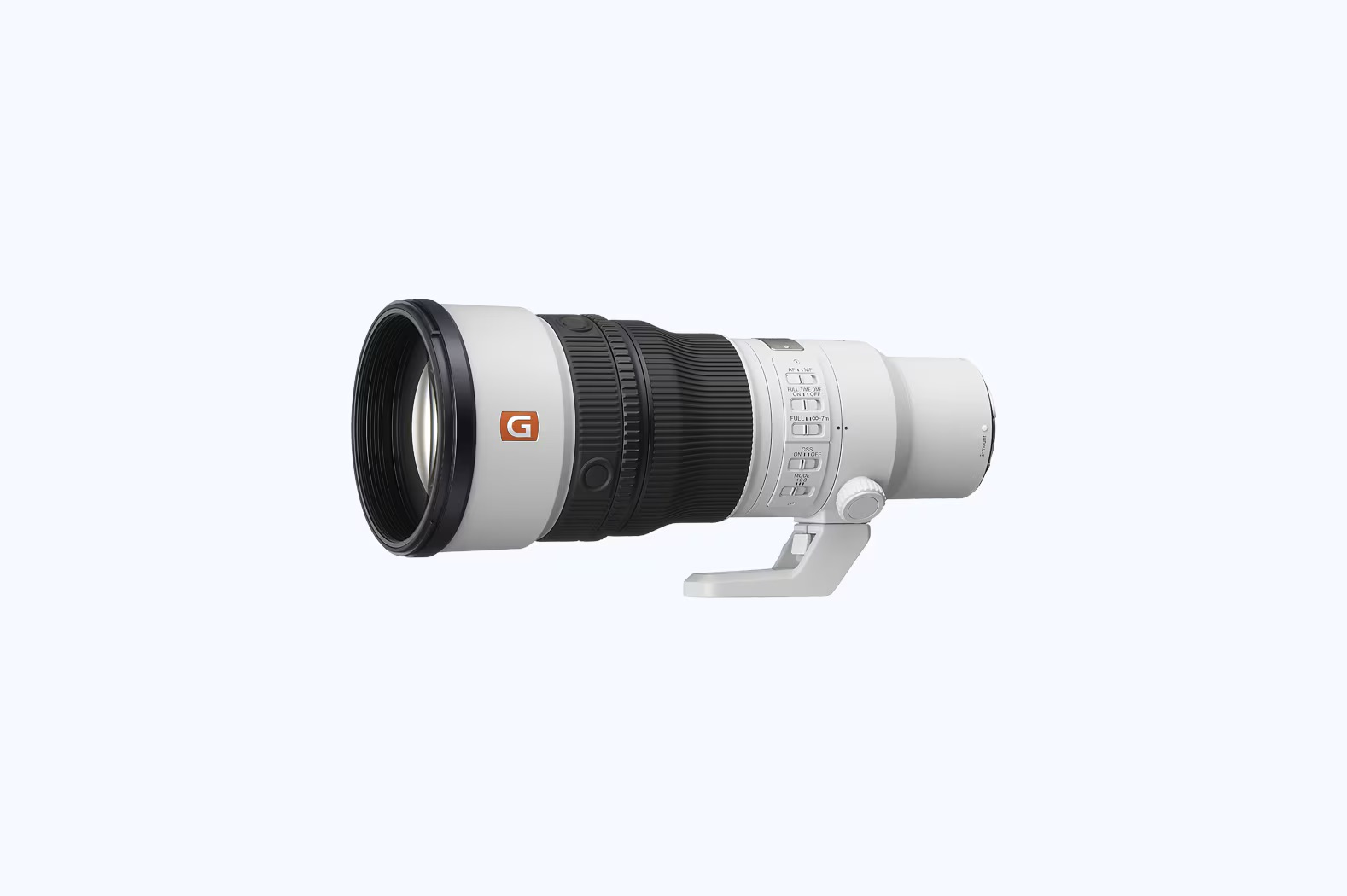 Front three-quarter view of the Sony FE 300mm F2.8 GM OSS showing the large front element