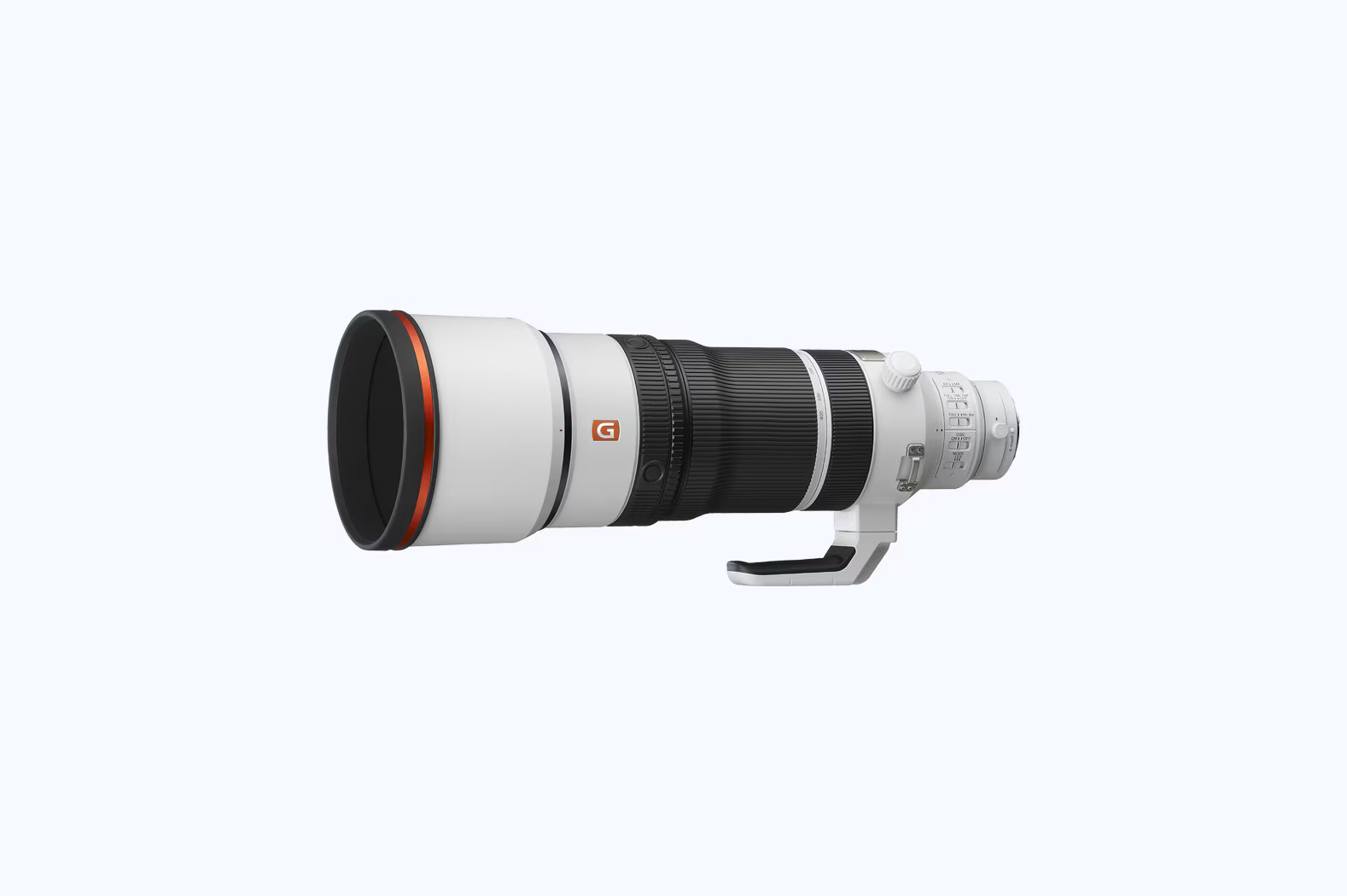 Sony Fe 300Mm F2 8 Gm Oss Side View With Hood Side View Of The Sony Fe 300Mm F2.8 Gm Oss Super-Telephoto Prime Lens With Its Lens Hood Fitted